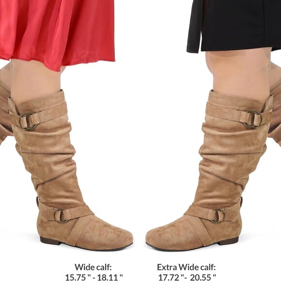 Women's Wide Calf Knee High Boots Slouchy Flat Tall Side Zipper - Picture 3 of 4